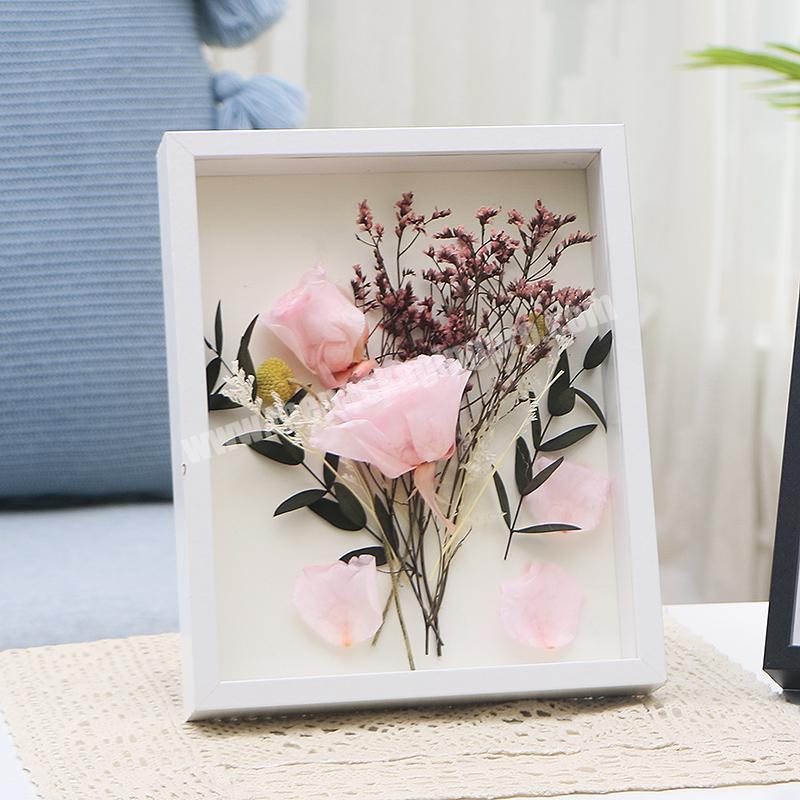 High Quality Custom Square Wooden Art 3D Preserved Flower White shadow box cardboard frame rose packaging box with clear window