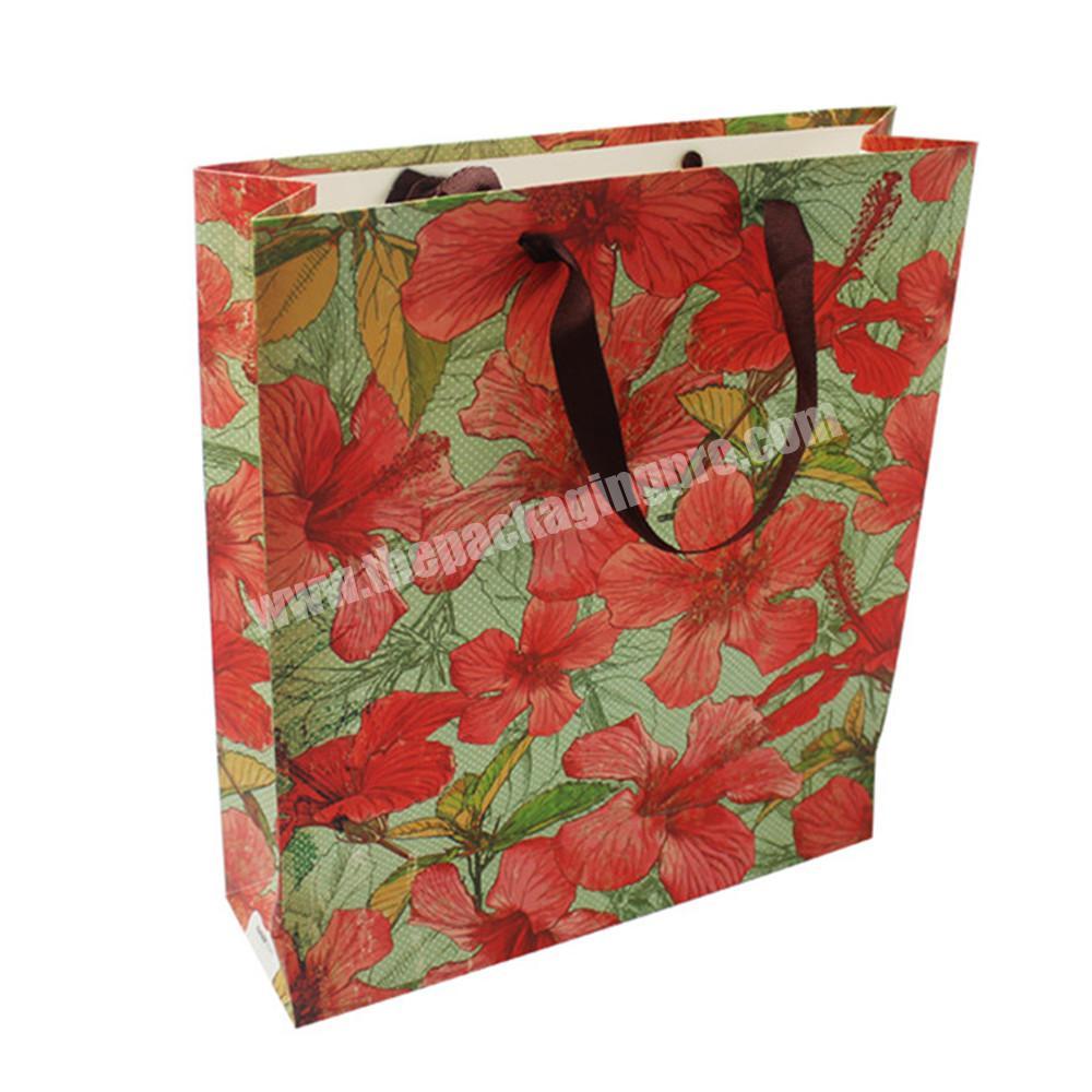 High Quality Custom coated paper shopping bag with ribbon