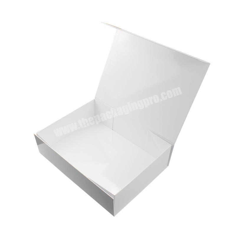 High Quality Glossy White Paper Custom Logo Flat Folding Gift Box with Magnetic Lid