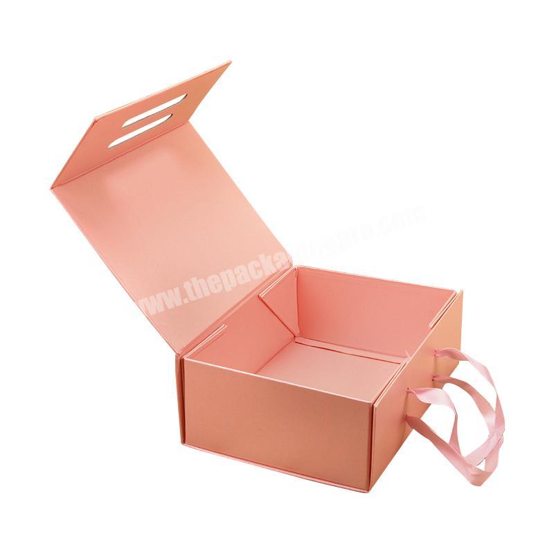High Quality Luxury  Make-up Clothes & Accessories Pink ribbon rose gold logo pink foldable gift paper box