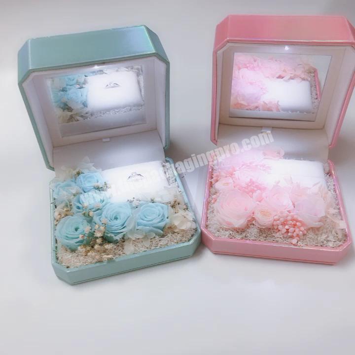 High-end Led lamp proposal ring box wedding single diamond ring packaging box immortal flower creative jewelry storage box