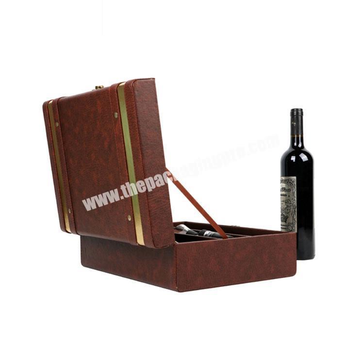 Custom made luxury rigid cardboard liquor set packaging boxes champagne whisky red wine bottles glass leather gift box