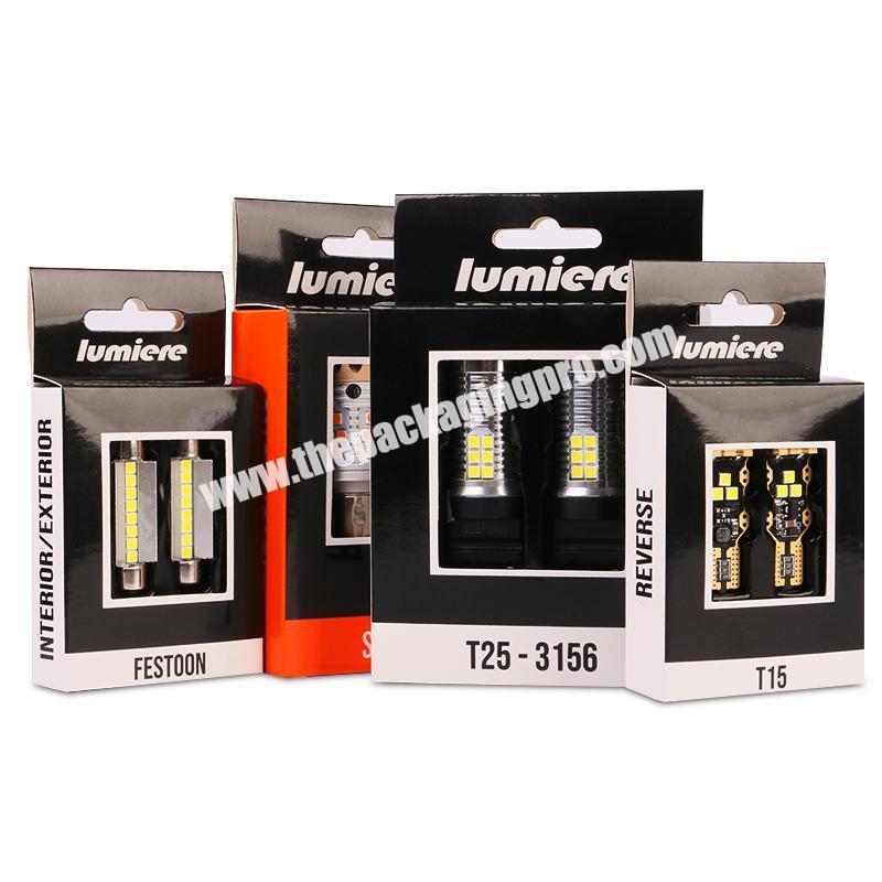 Special design wholesale custom LED light packaging box LED car light black blsier insert paper boxes with logo