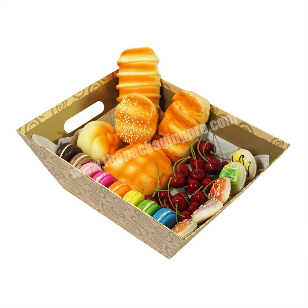 High quality golden large sweets chocolate fruit and vegetable packaging gift cardboard tray with handle display stand