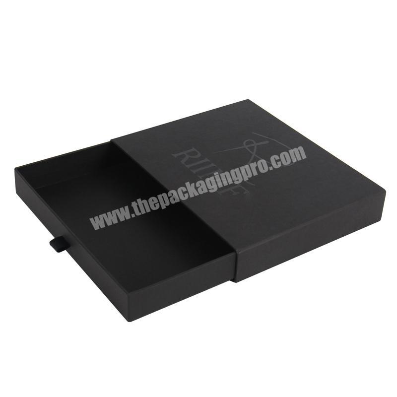 High quality luxury Spot UV logo drawer slide out cardboard paper matte black hijab box packaging gift box