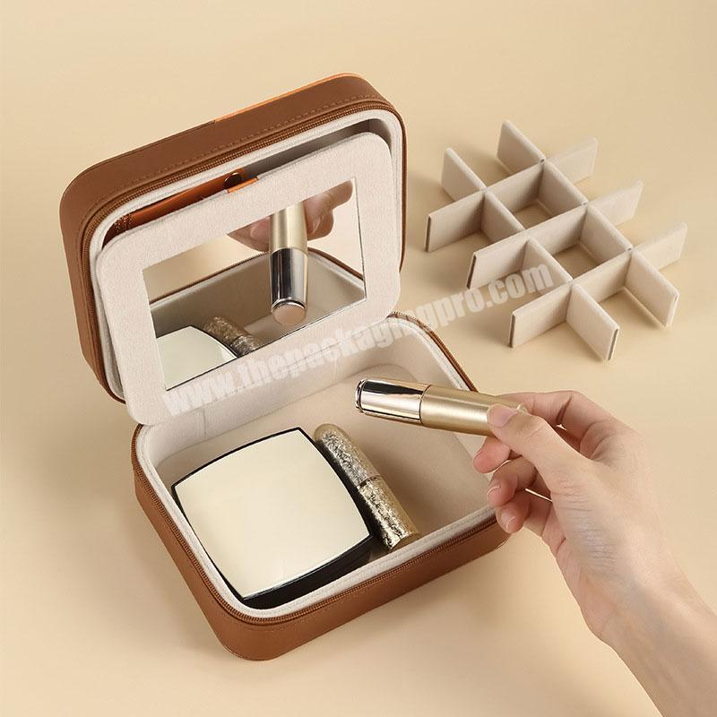 High quality travel jewelry storage box small zipper portable travel faux leather ring jewelry organizer packaging box luxury