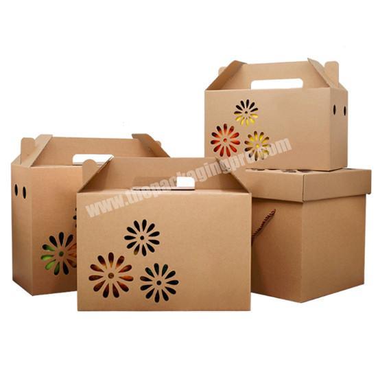 Hollow Out Kraft Corrugated Cardboard Carton Dry Fruit Box With Handle