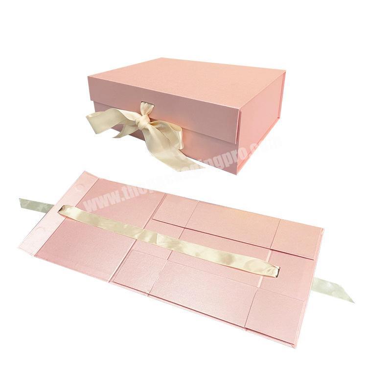 Hot Sale Jewelry Folding Pink Gift Box Beauty Ribbon Magnetic Box Cardboard Makeup Packaging for Nail Polish Face Serum