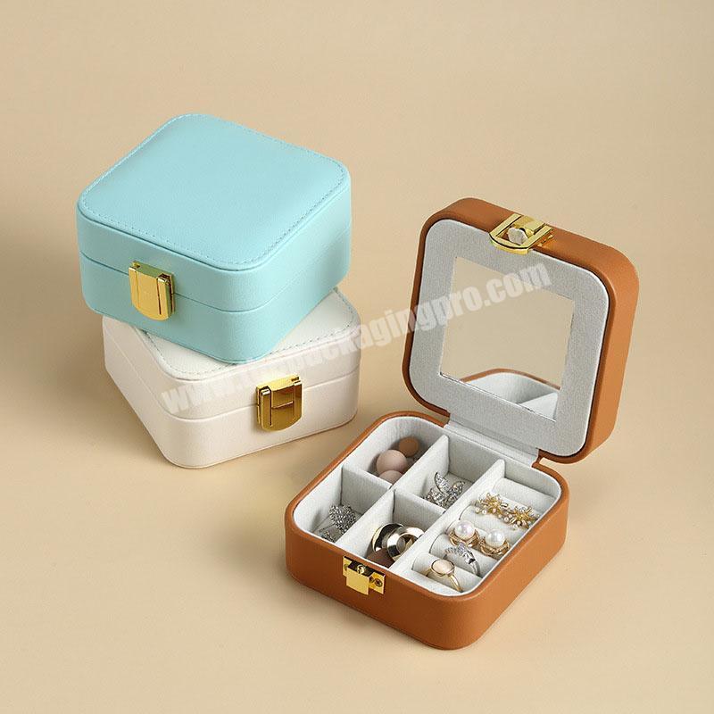 Hot Sale Women Girls Earrings Ear Stud Box Organizer Portable Jewelry Storage Case PU Leather Small Travel Jewelry Boxes