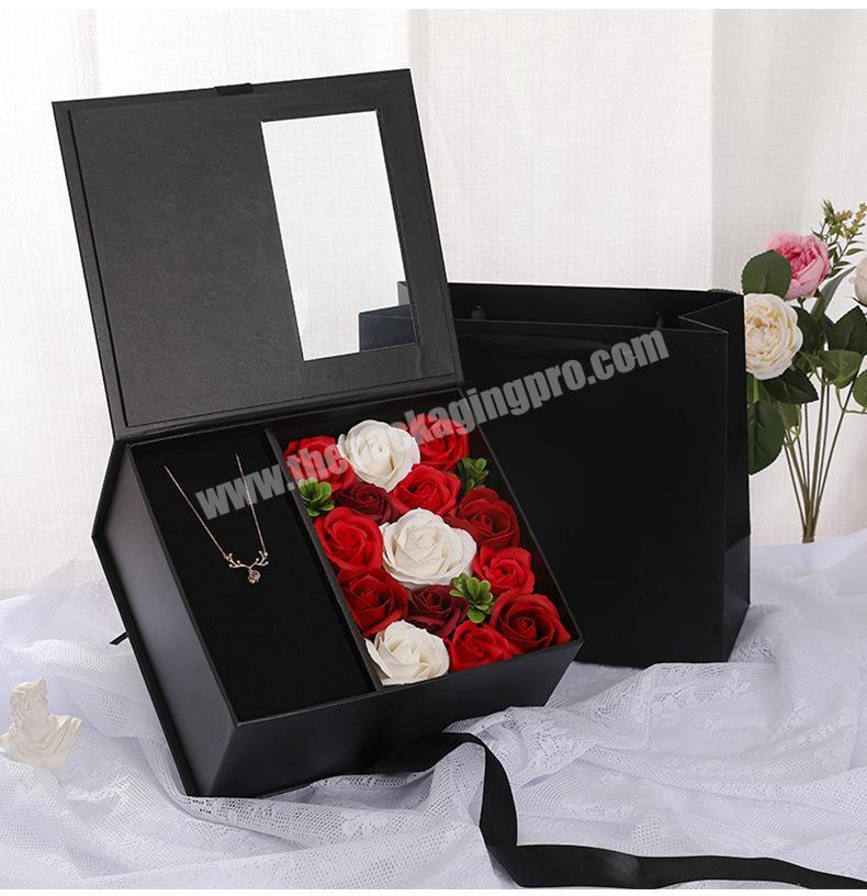Hot Selling Good Quality Hot Stamping Gift Black Square Flower Paper Box With Flowers