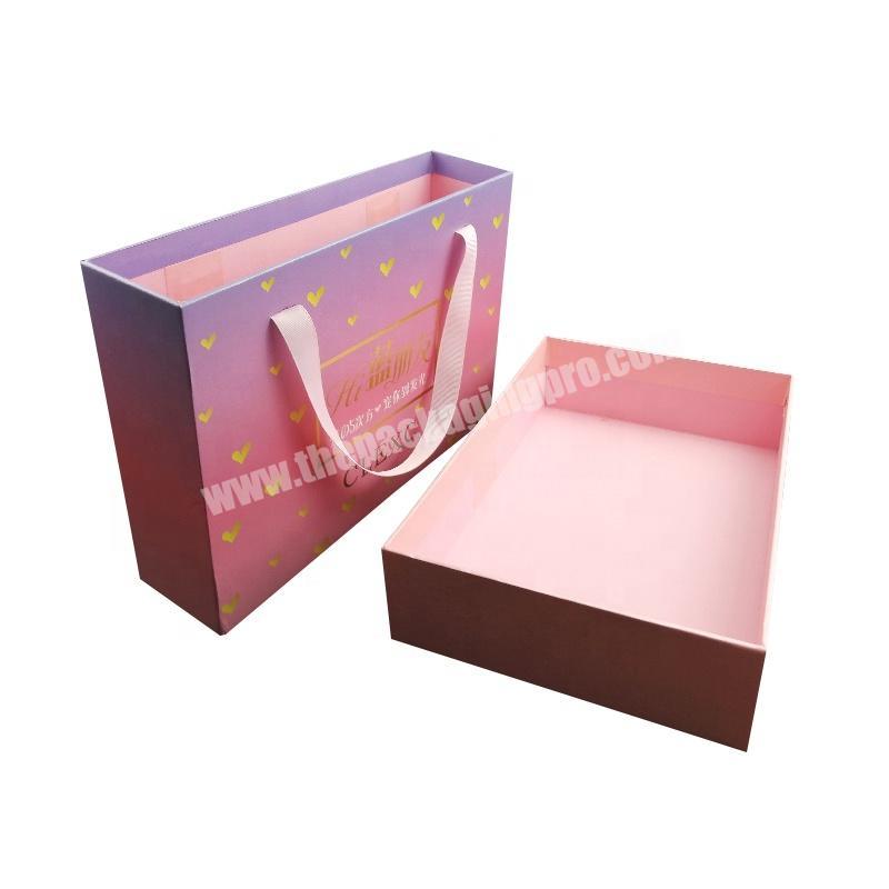 Customized Logo CMYK Print Pink Large Cardboard Matt Lamination Sliding Shoe Box Drawer Packaging Gift Boxes With Ribbon Handle