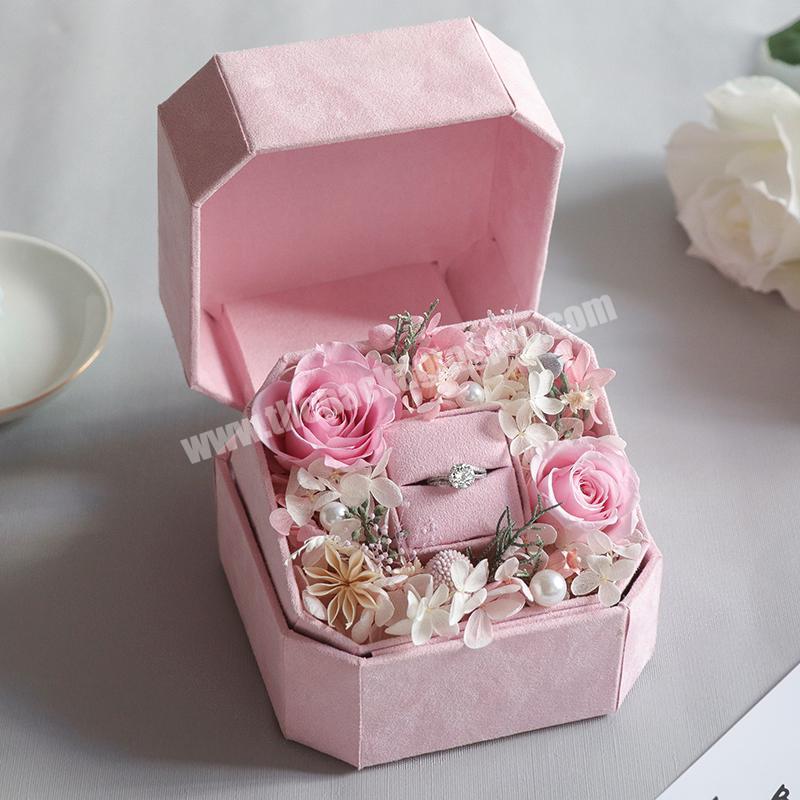Immortal  Rose Flower Proposal Ring Box Valentine's Day Gift Confession Wedding Companion Ring Jewelry Gift Packaging Box