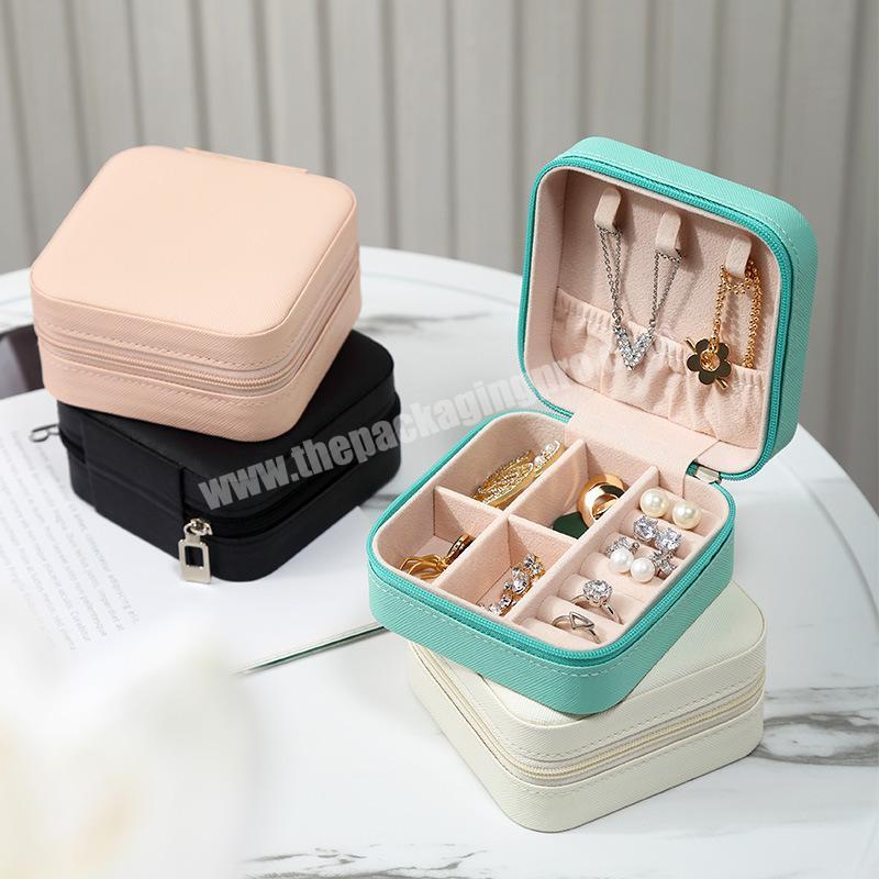 Jewelry Organizer Display Travel Jewelry Case Boxes zippered Travel Portable Jewelry Box Leather Storage Earring Holder