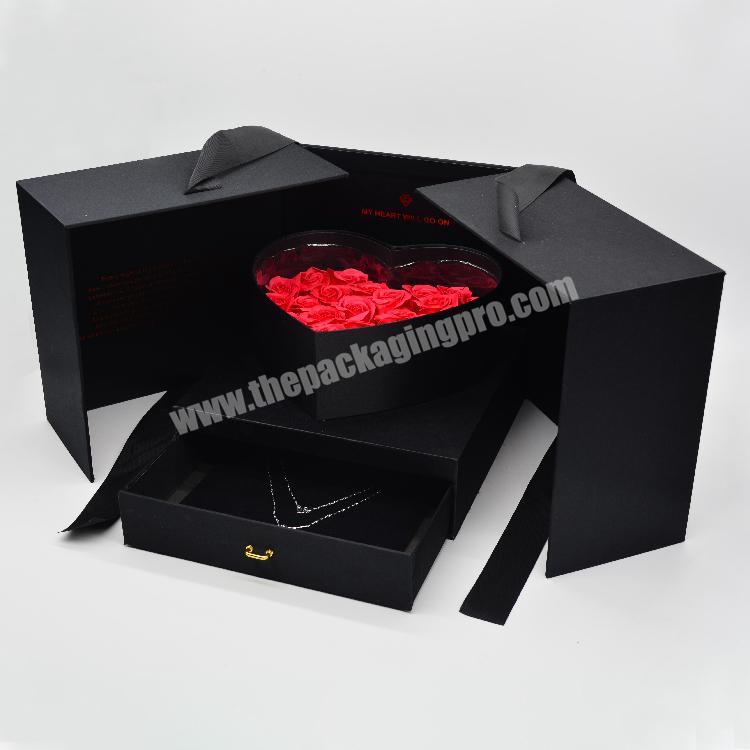Custom luxury wholesale two layer cardboard floral decorative square flower gift box with drawer jewelry box