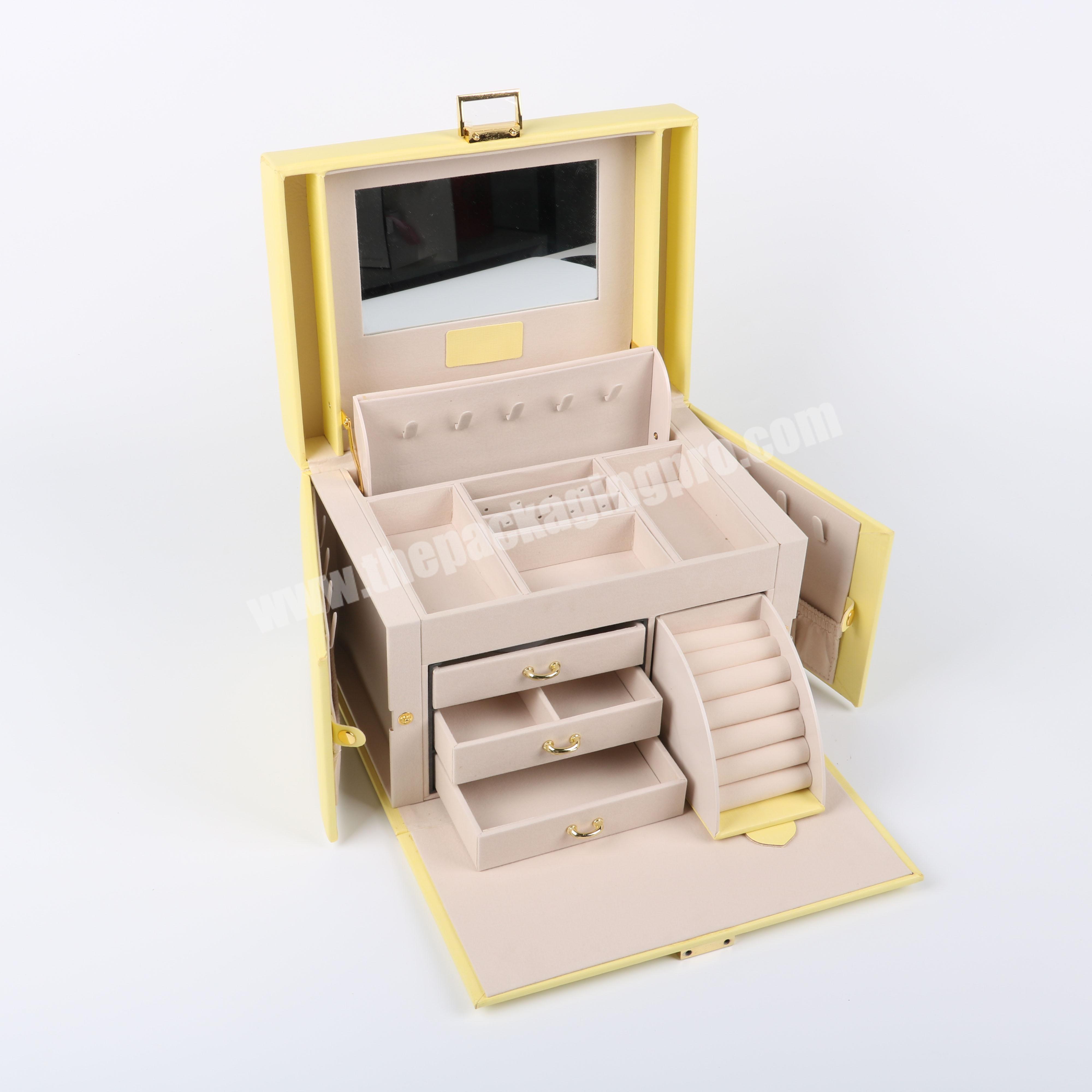 Large capacity and simple design yellow jewelry box necklace ring storage leather box