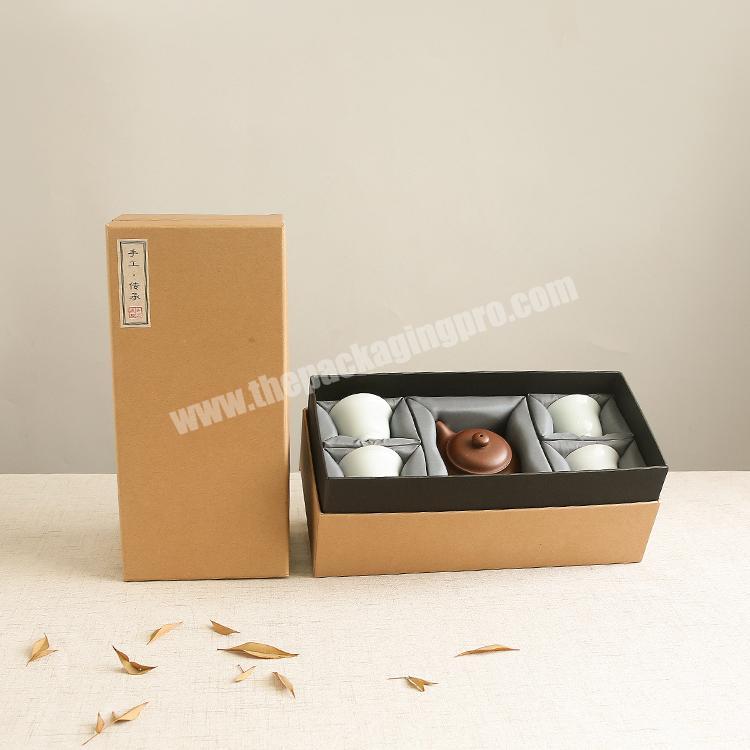 Light Luxury Brown Kraft Paper Mug Set Gift Box Ceramic Coffee Cups Gift Packaging Box With Foam Insert Custom Logo