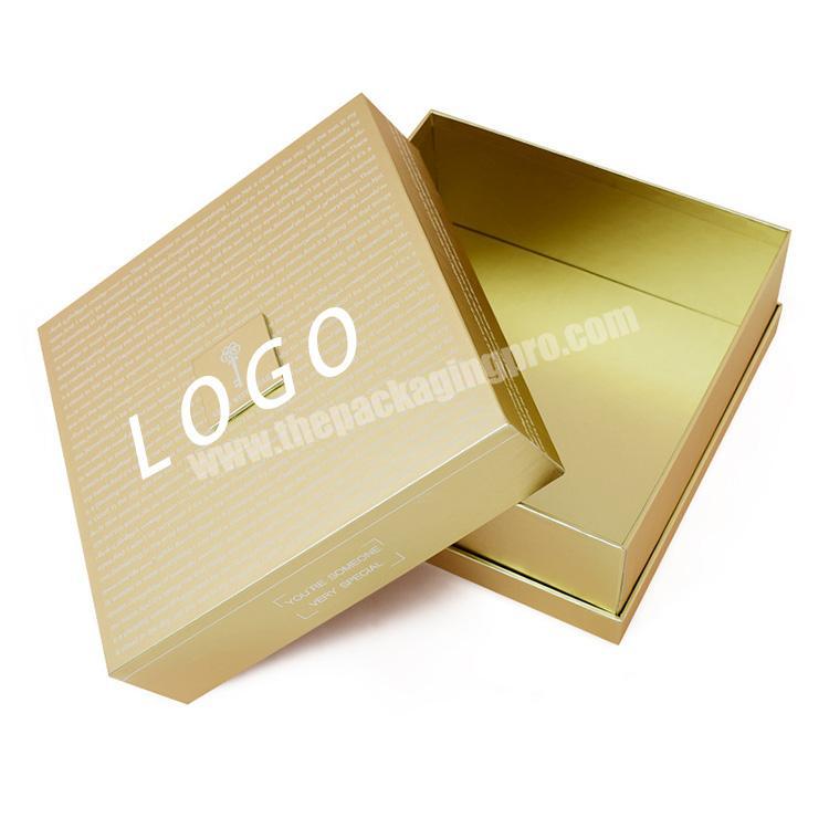 Logo printed packaging boxes Wholesale Custom Luxury gold  Rigid Cardboard Gift lid-off box with ribbon