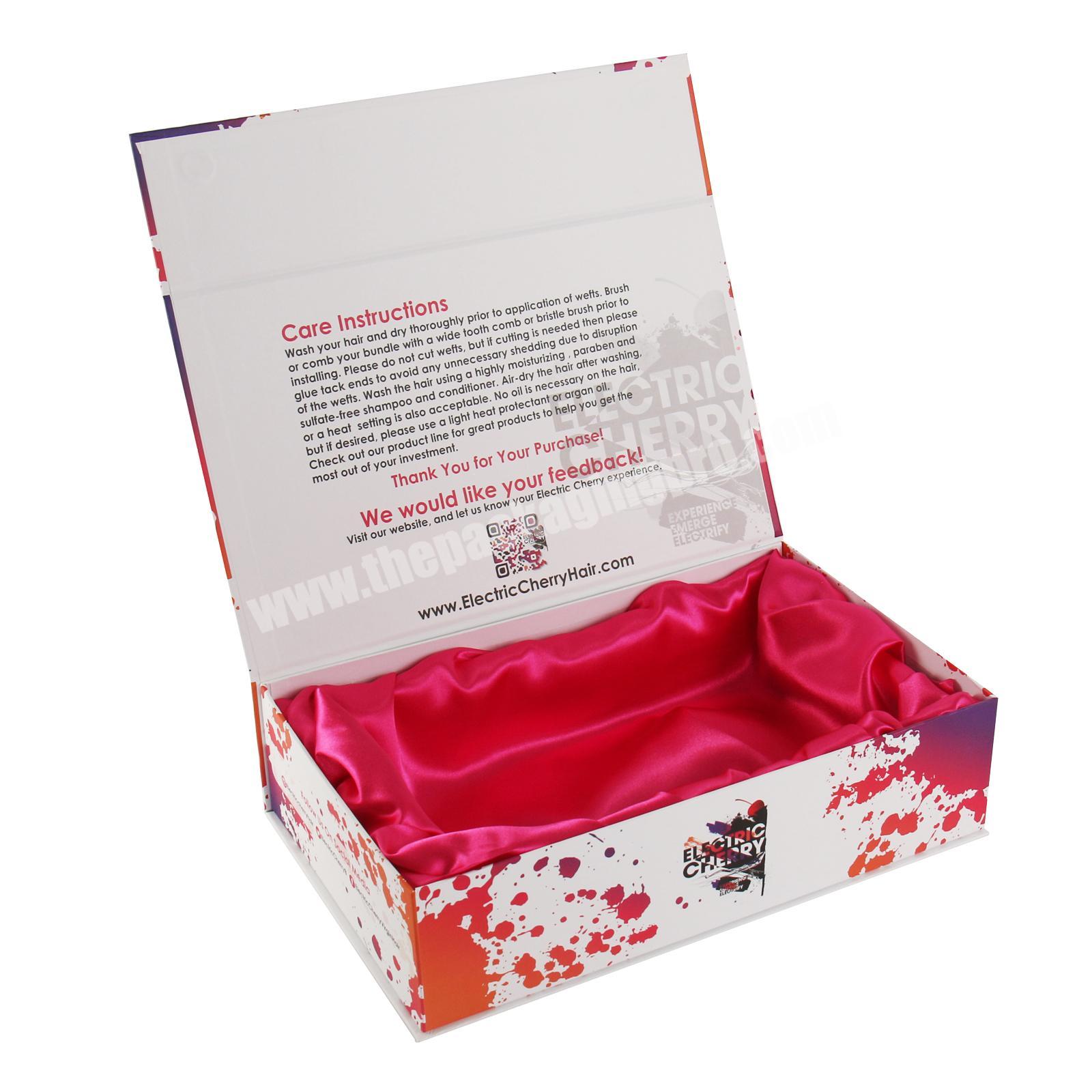 Luxury Book Shaped Paper Boxes Packaging For Hair Extension Cardboard Packaging Boxes With Silk Satin Insert