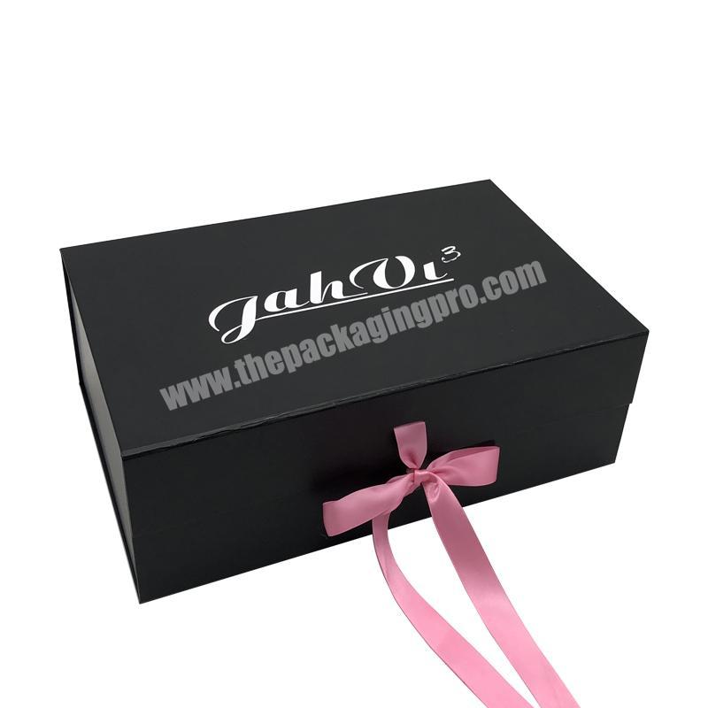 Luxury Book Shaped Rigid Cardboard Folding Paper Magnetic Ribbon Black Packaging Magnet Cardboard Custom Foldable Gift Box