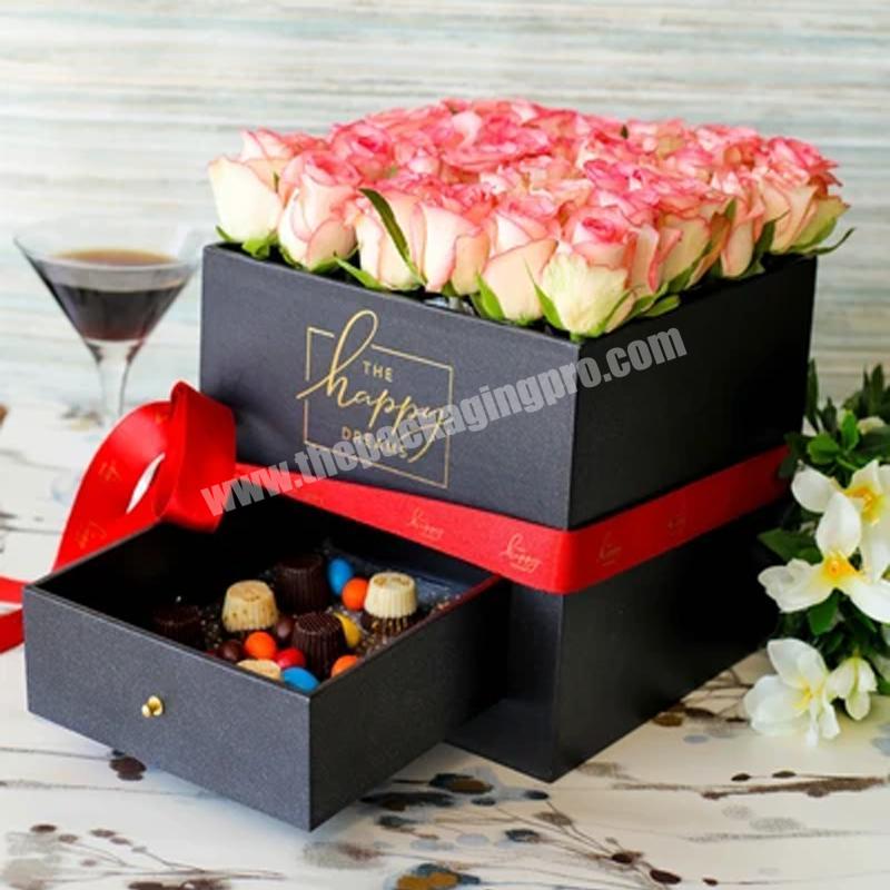 Luxury Cardboard Paper Square Flowers Packaging Box Gift Packaging Flower Bouquet Boxes for Flower Rose with Drawer For Cosmetic