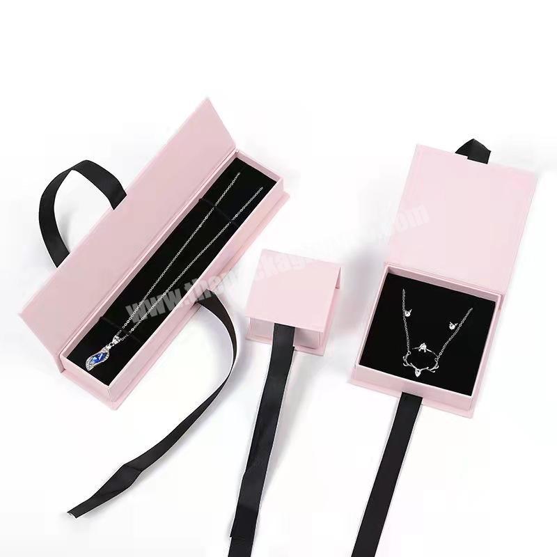 Luxury Cardboard White Black Pink Book Jewelry Watch Necklace Box With Ribbon Closure