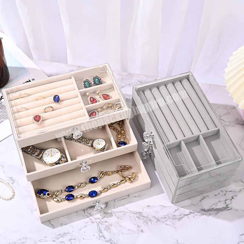 Luxury Clear Jewelry Display Box Three Layers Acrylic Earrings Bracelet Necklace Ring Jewelry Transparent Storage Packaging Box