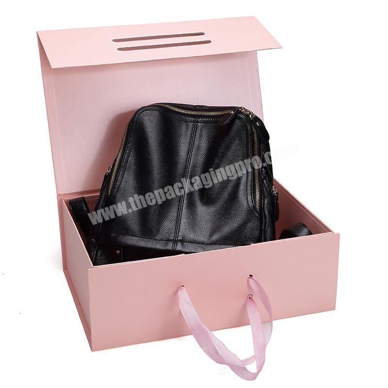 Luxury Custom Logo Pink Rigid Packaging Cardboard With Shoes Paper Folding Box Clothes T-Shirt Bag Gift Boxes with Ribbon