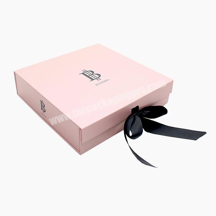 custom Book Shaped luxury pink magnetic closure lid folding Foldable cardboard packaging paper gift box  with ribbon