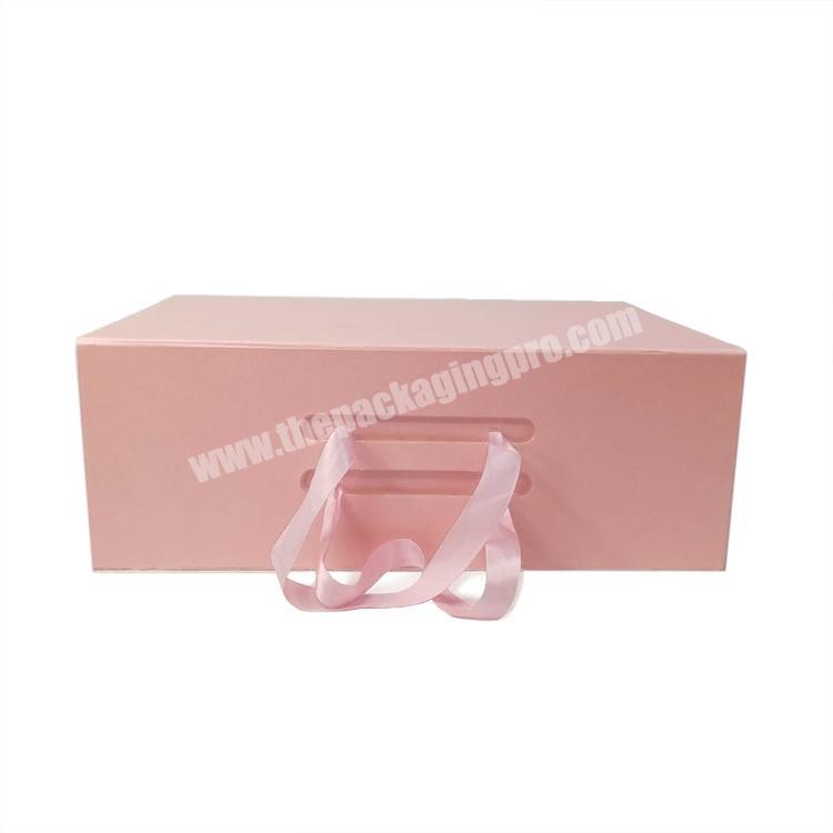Luxury Custom Logo Printed Recycled Cardboard Packaging Magnetic Closure Pink Flat Foldable Paper Gift Boxes