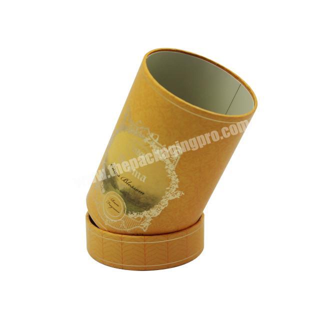 Luxury Custom Made Yellow Hot Stamping Cardboard Round Tube Gift Box With Lid