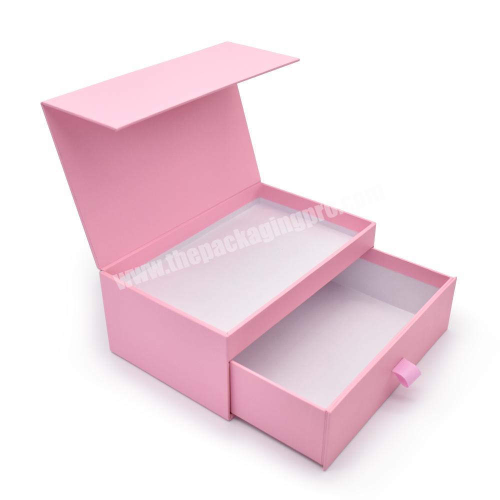 Luxury Custom pink paper folding book shape scarf packaging box with drawer