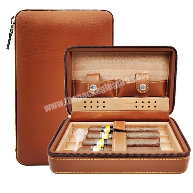 Luxury Custom pu leather cigar case portable travel humidor cigar gift packaging box with wood insert wholesale