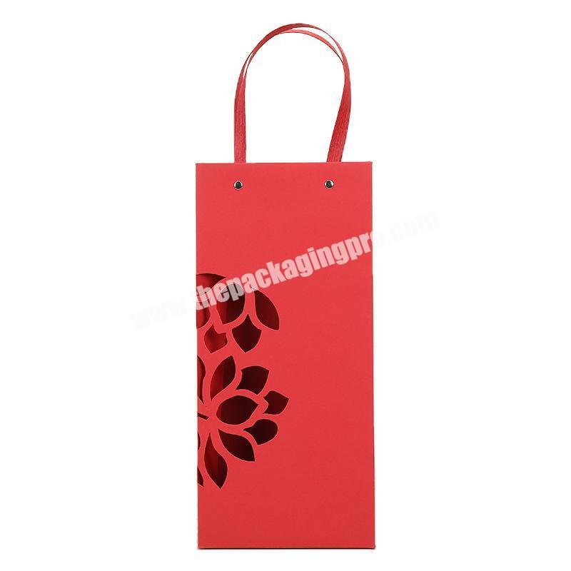 Luxury Customize Designed Wine Gift Craft Art Paper Cut Flowers Paper Bag With Handle