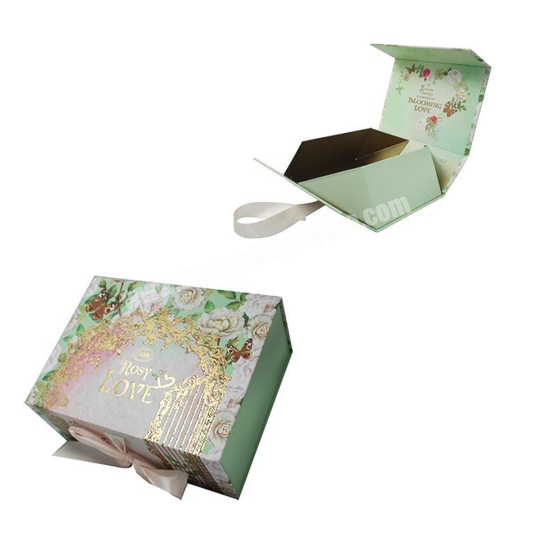 Luxury Flat Pack Folding Cardboard Paper Pink Box Ribbon Closures Book Shaped Foldable Packaging Gift Boxes With Magnetic Lid