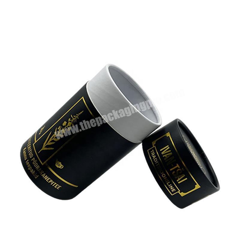 Luxury Gold Foil on Logo Black Round Packaging Gift Cylinder Paper Tube Hat Box Custom Gift Boxes for Tea