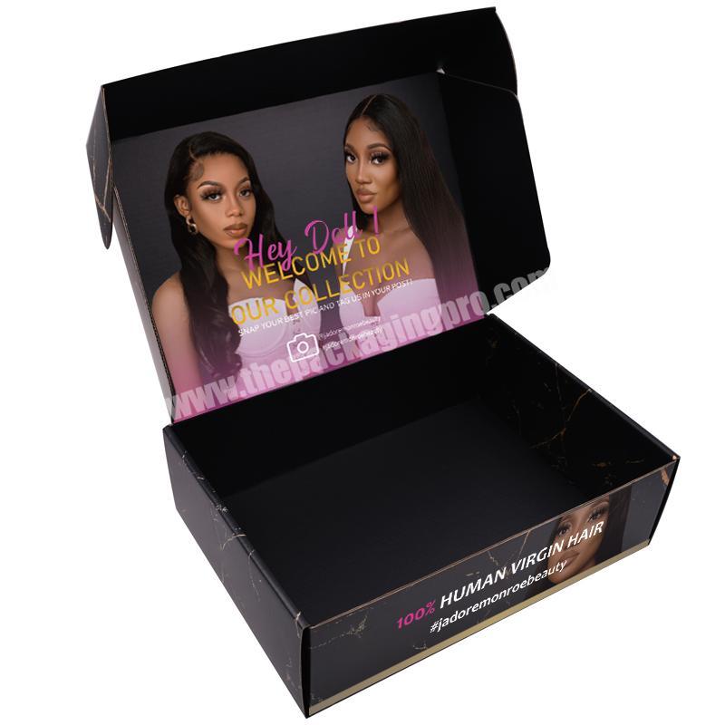 Luxury Mailer Shipping Box Packaging Custom Logo Black Gift Corrugated Hair Extension Mailing Wig Cosmetic Paper Boxes