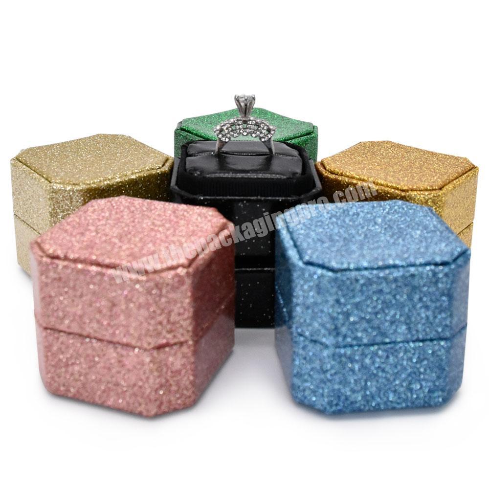 Luxury New arrival shiny pu leather octagon ring jewelry gift packaging box wedding Valentine's Day glitter ring storage box