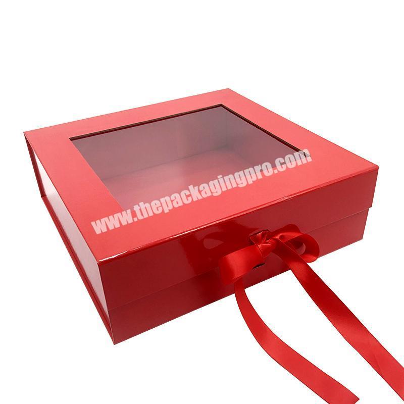 Cardboard Red gift Boxes with Window Packaging Custom Magnetic Gift Box With Pvc Window