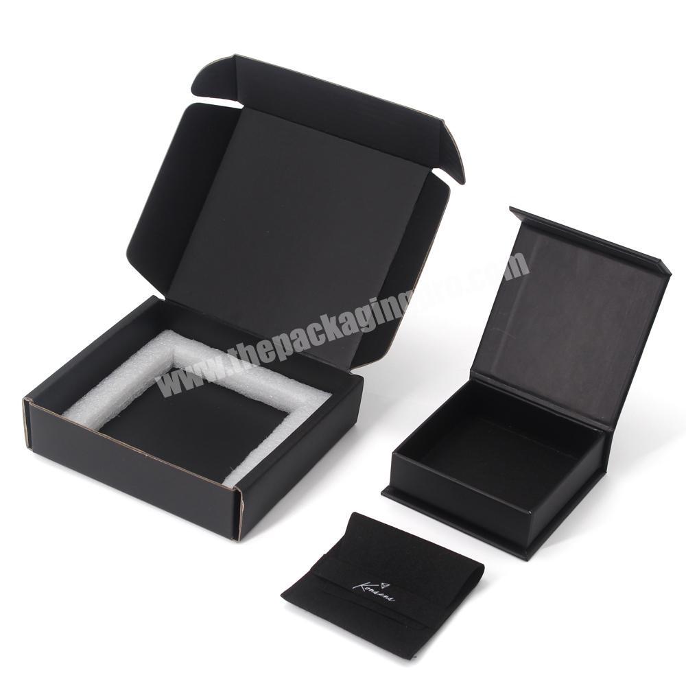 Luxury Ring Jewelry Black Jewellery Mailer Shipping Boxes Custom Logo