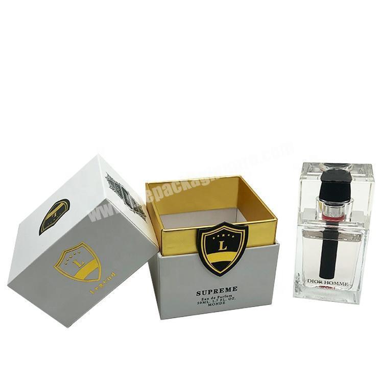Luxury Simple Perfume Bottle White Cardboard Packaging Gold Foil Custom Perfume Packaging Box