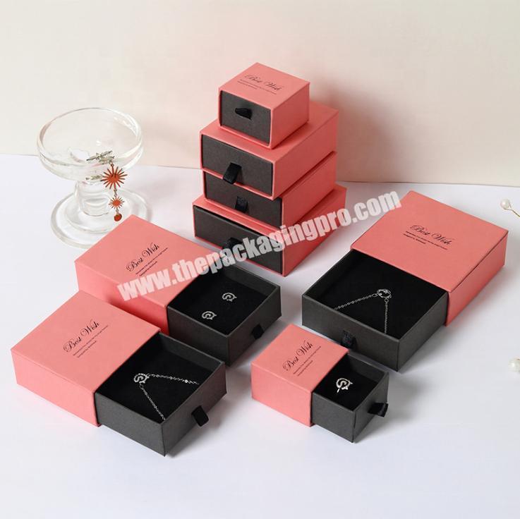 Luxury Wholesale Sliding Drawer Paper Cardboard Jewelry Packaging Custom Logo Printed Bracelet Pink Jewelry Boxes