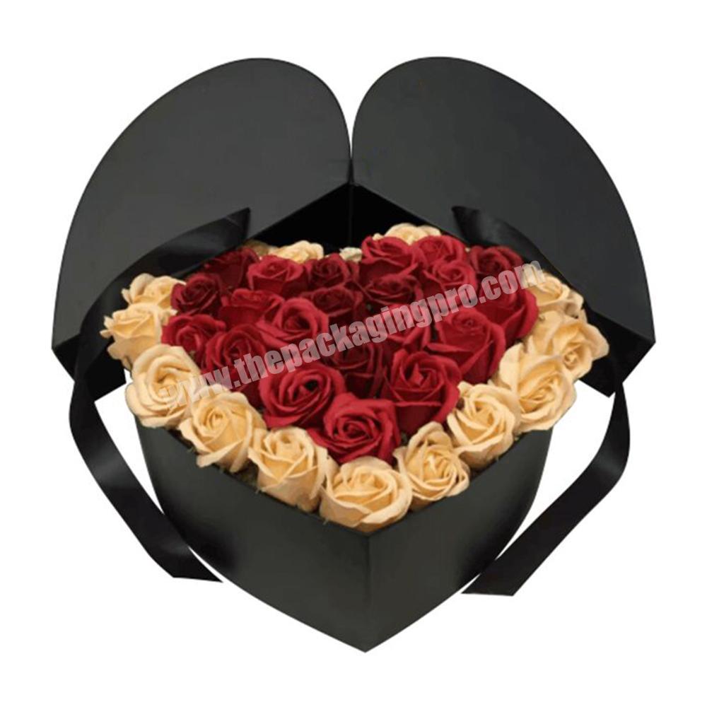 Luxury black blue light yellow pink heart-shaped box open heart box with ribbon gift box for eternal roses
