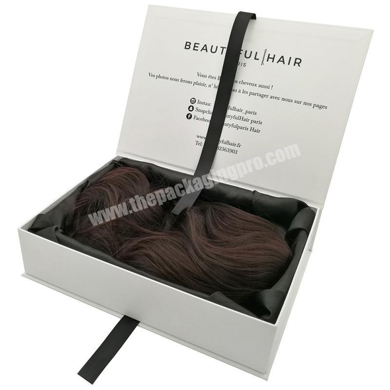 Luxury customized paper folding wig storage boxes ribbon closure braids crochet hair extensions packaging box custom logo