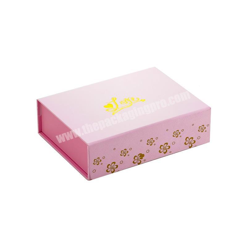 Luxury custom foil logo printing fabric texture pink magnetic gift box