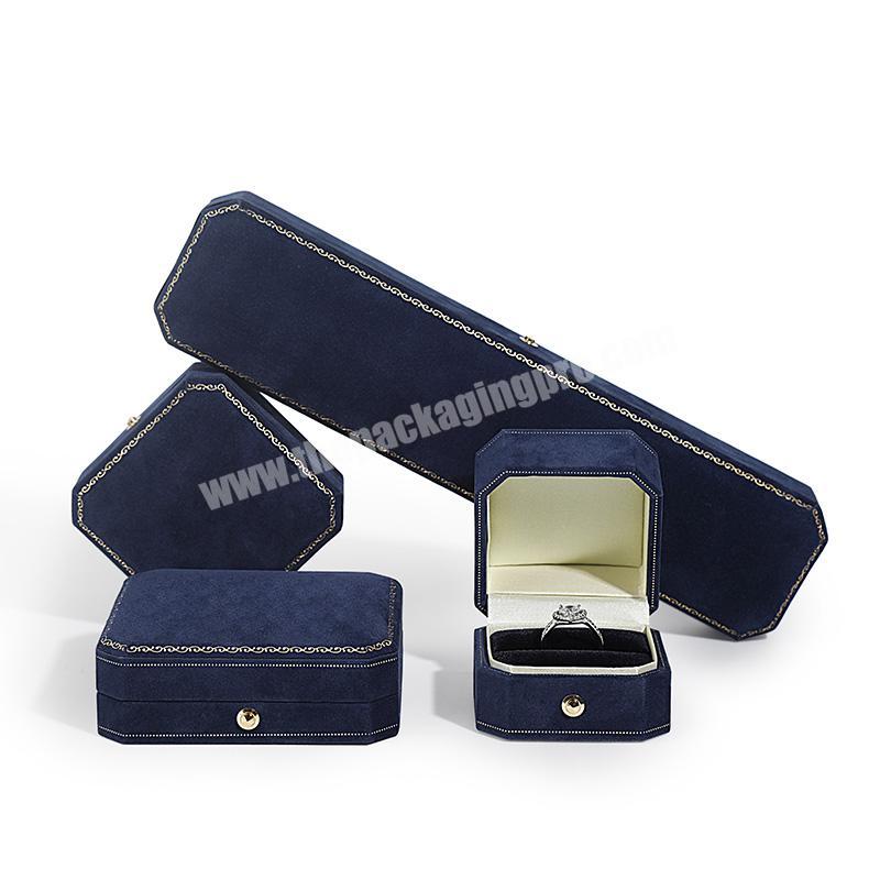 Luxury folding lid velvet jewelry necklace bracelet ring gift packaging box small wedding jewelry display box with logo