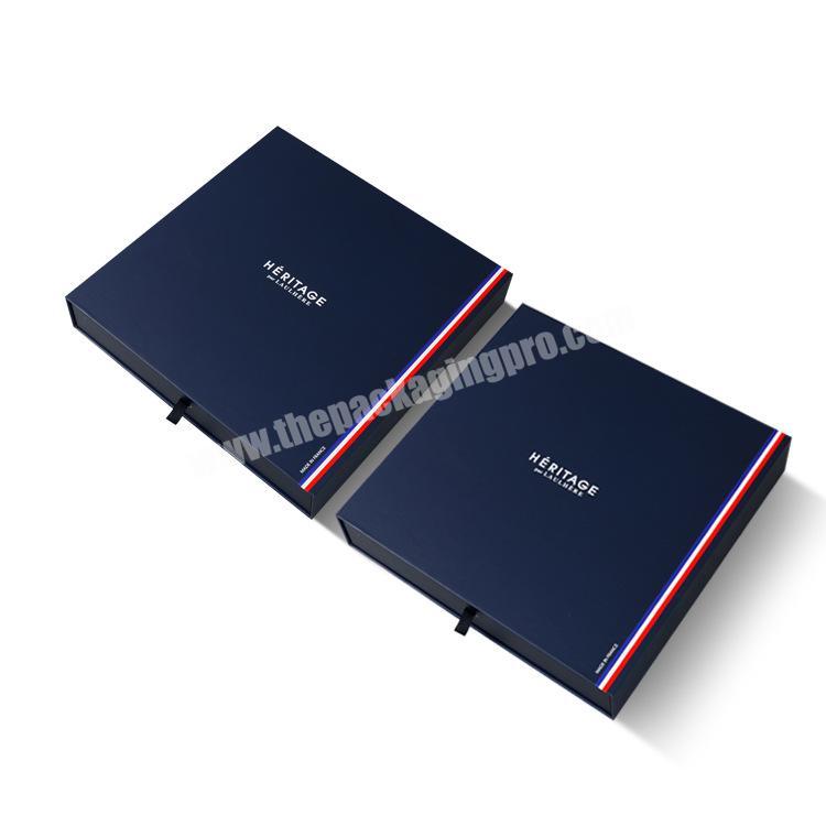 Luxury paper drawer style t shirt packaging box  custom logo cardboard gift storage box with ribbon for clothing wholesale factory