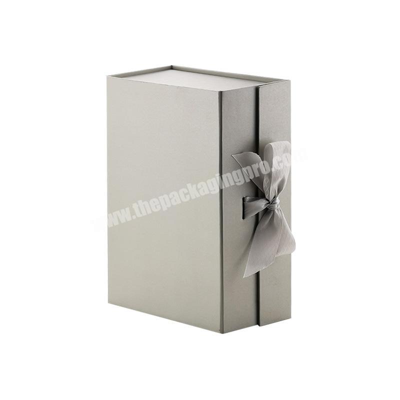 Luxury pewter clothes packaging magnets folding gift box with ribbon