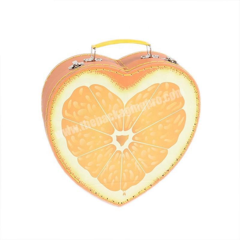 Luxury promotional heart-shaped fruit design cardboard suitcase paper packaging gift box for children custom
