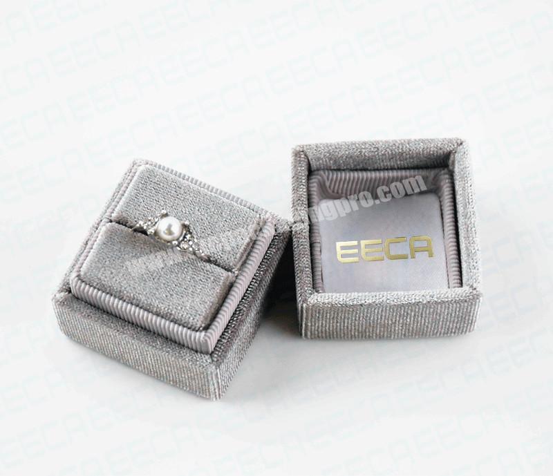 Luxury square single earring ring velvet gift packaging box custom logo velvet jewelry storage box with foam insert