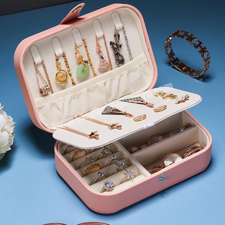 Luxury velvet insert travel pu leather ring necklace bracelet jewelry case packaging box jewelry organizer box with zipper